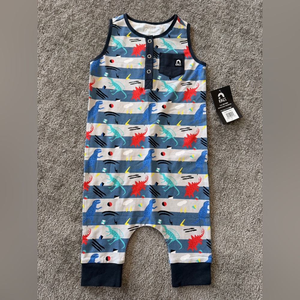 🌶️ NWT Rags Dinosaur Print Sleeveless Romper. Size 2T
